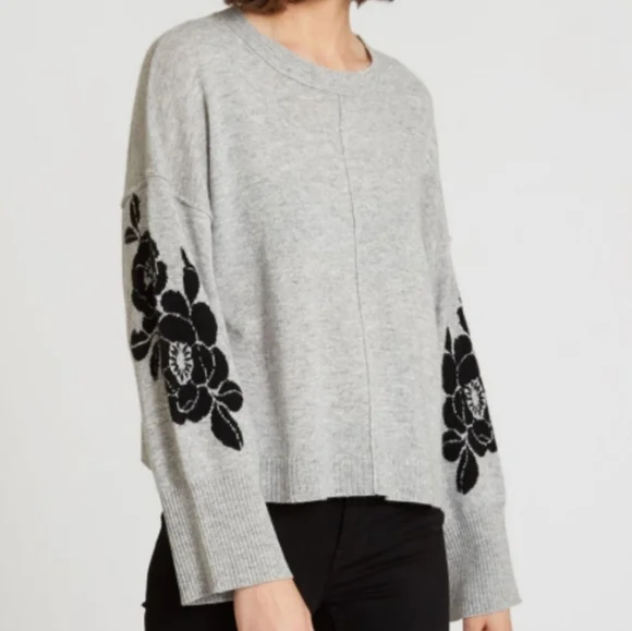 Autumn Cashmere Floral Sleeve Crew Boxy Crop Sweater XS - Picture 10 of 12